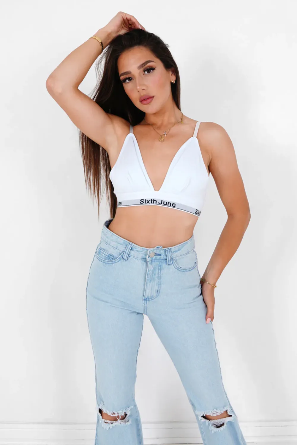 Femme Sixth June Sous Vêtements | Brassiere Bretelles Bande Logo Blanc