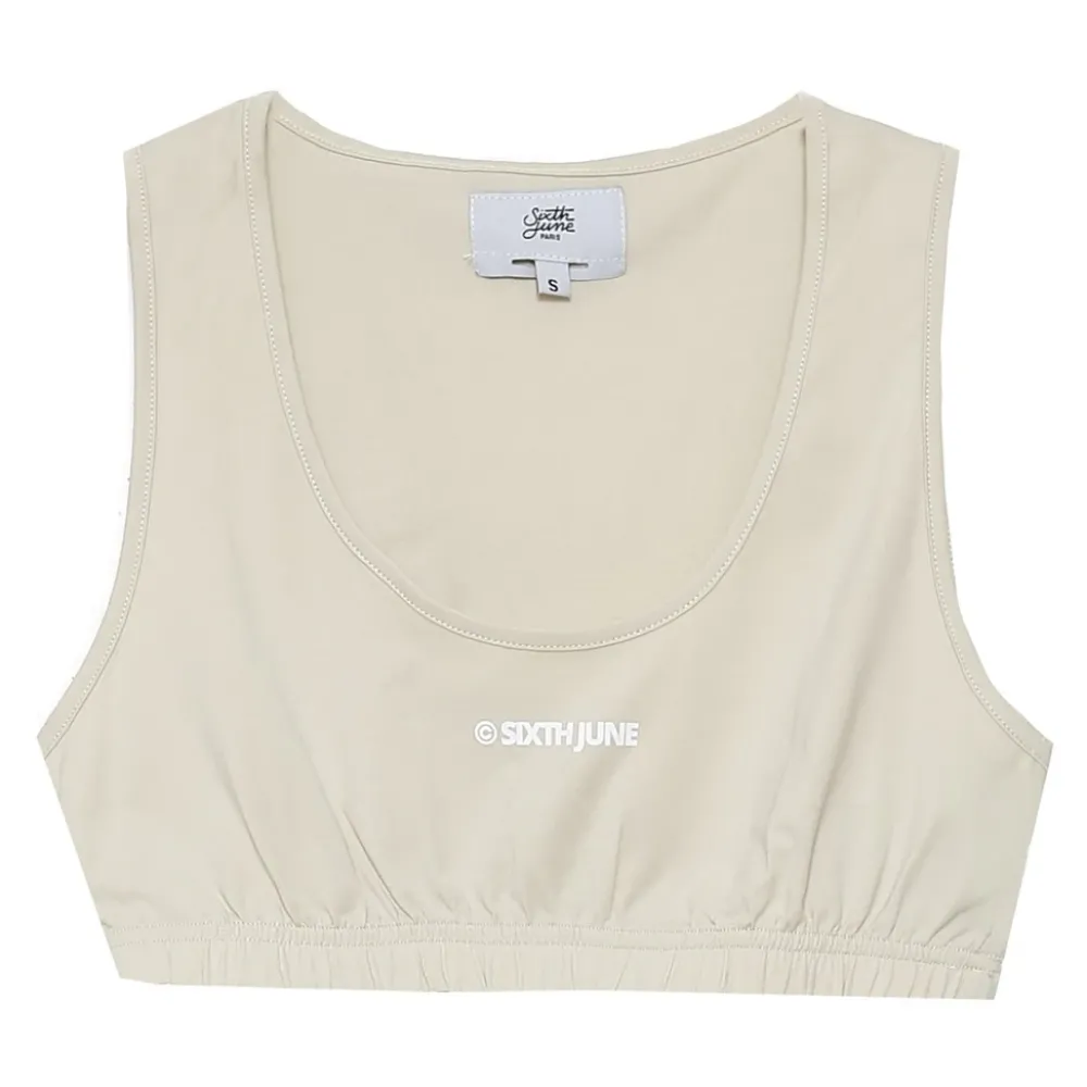 brassiere_logo_imprime_beige_clair_4.webp Femme Sixth June Hauts | Brassiere Logo Imprime Beige Clair