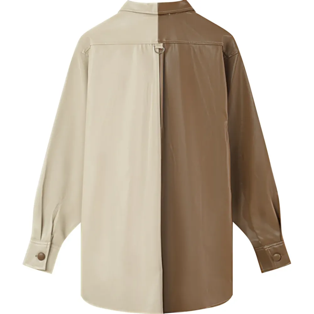 Femme Sixth June Hauts | Chemise Bicolore Simili Cuir Beige