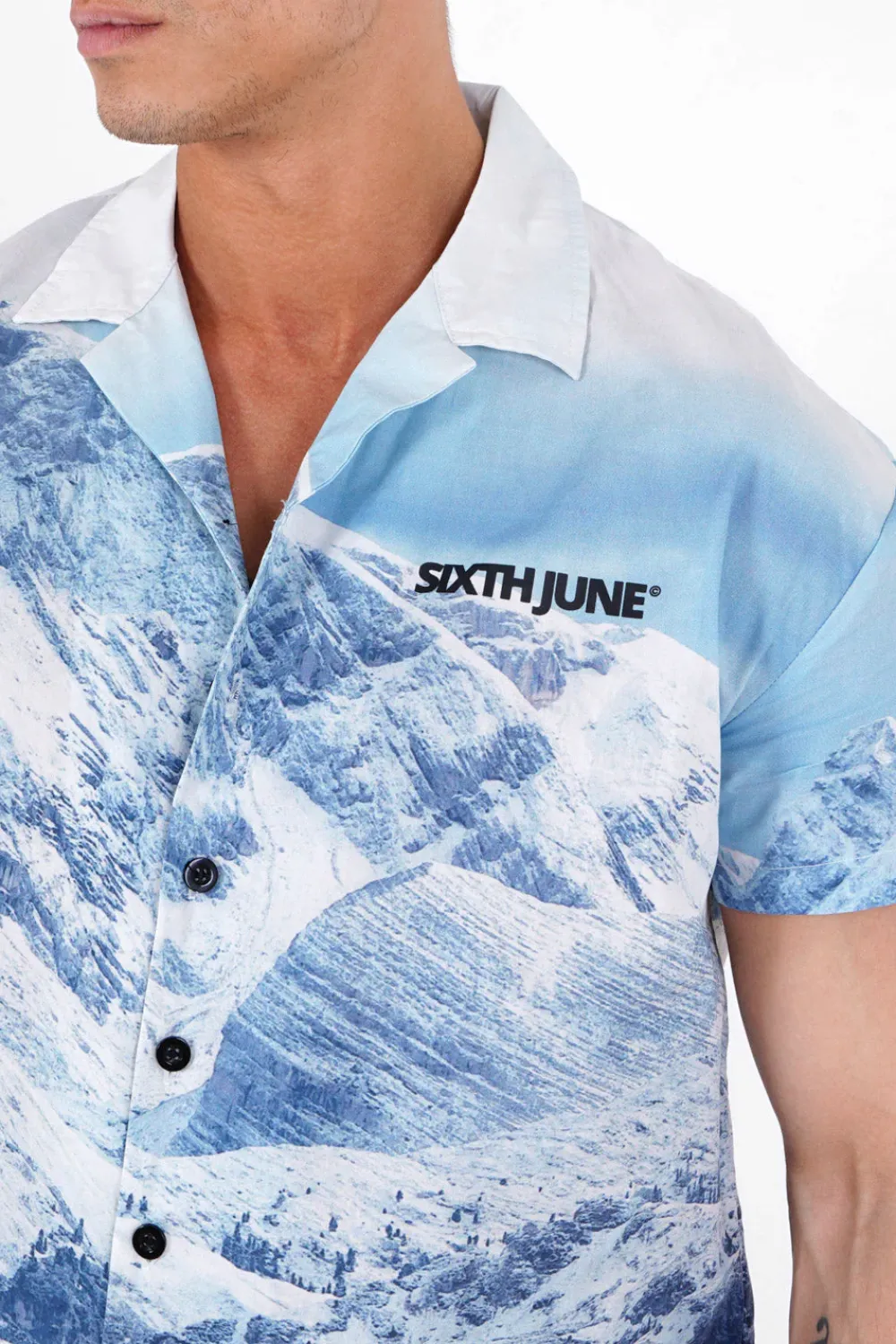 chemise_imprime_montagne_bleu_2.webp Homme Sixth June Hauts | Chemise Imprime Montagne Bleu