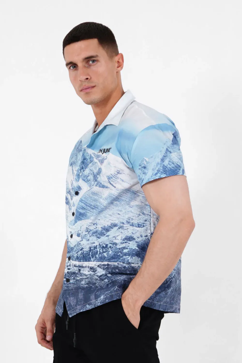 chemise_imprime_montagne_bleu_3.webp Homme Sixth June Hauts | Chemise Imprime Montagne Bleu