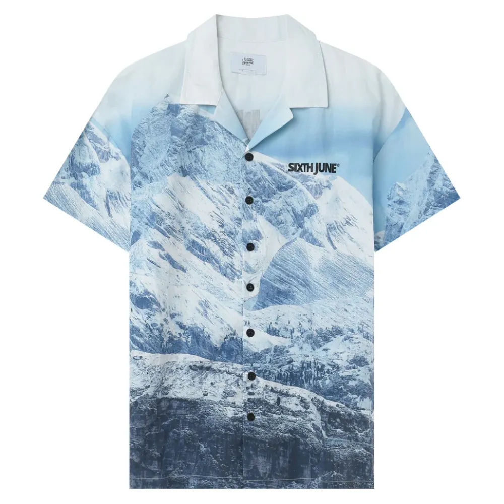 chemise_imprime_montagne_bleu_6.webp Homme Sixth June Hauts | Chemise Imprime Montagne Bleu
