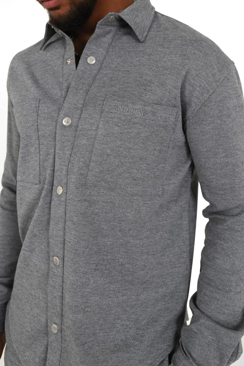 chemise_manches_longues_gris_2.webp Homme Sixth June Hauts | Chemise Manches Longues Gris
