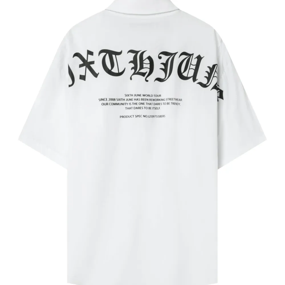 chemise_oversize_logo_gothique_blanc_5.webp Homme Sixth June Hauts | Chemise Oversize Logo Gothique Blanc