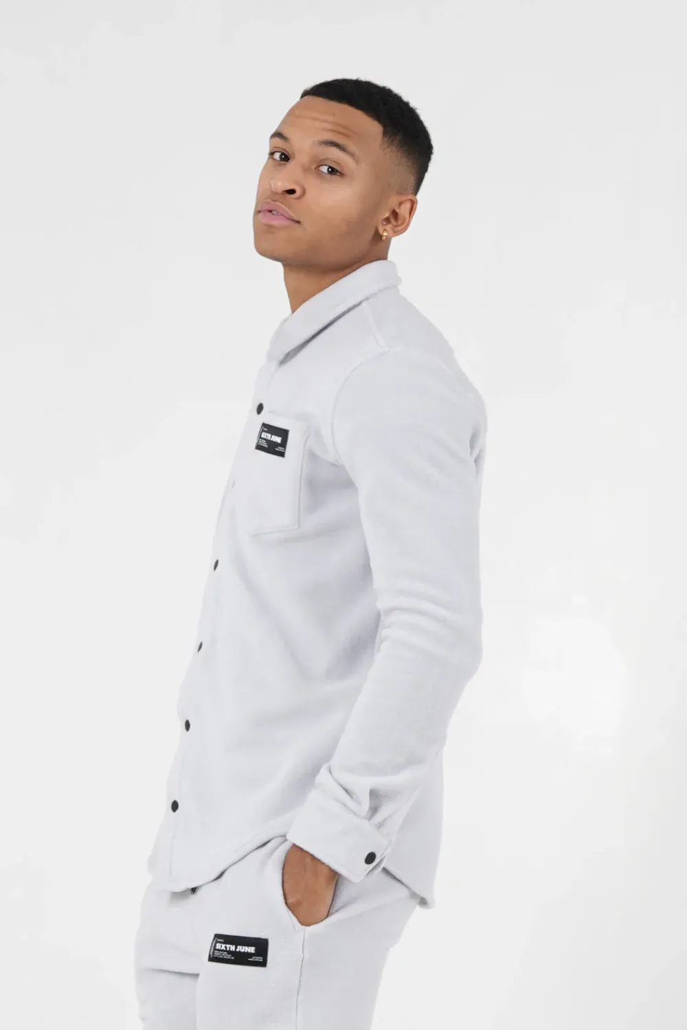 chemise_polaire_poche_gris_clair_3.webp Homme Sixth June Hauts | Chemise Polaire Poche Gris Clair