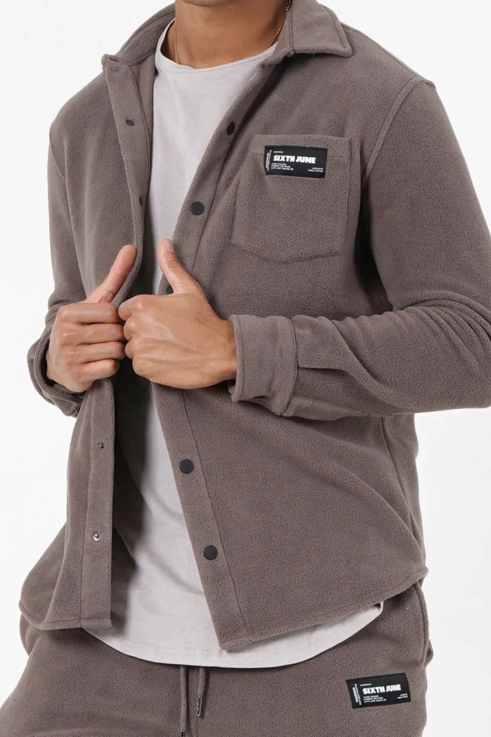 chemise_polaire_poche_marron_2.webp Homme Sixth June Hauts | Chemise Polaire Poche Marron