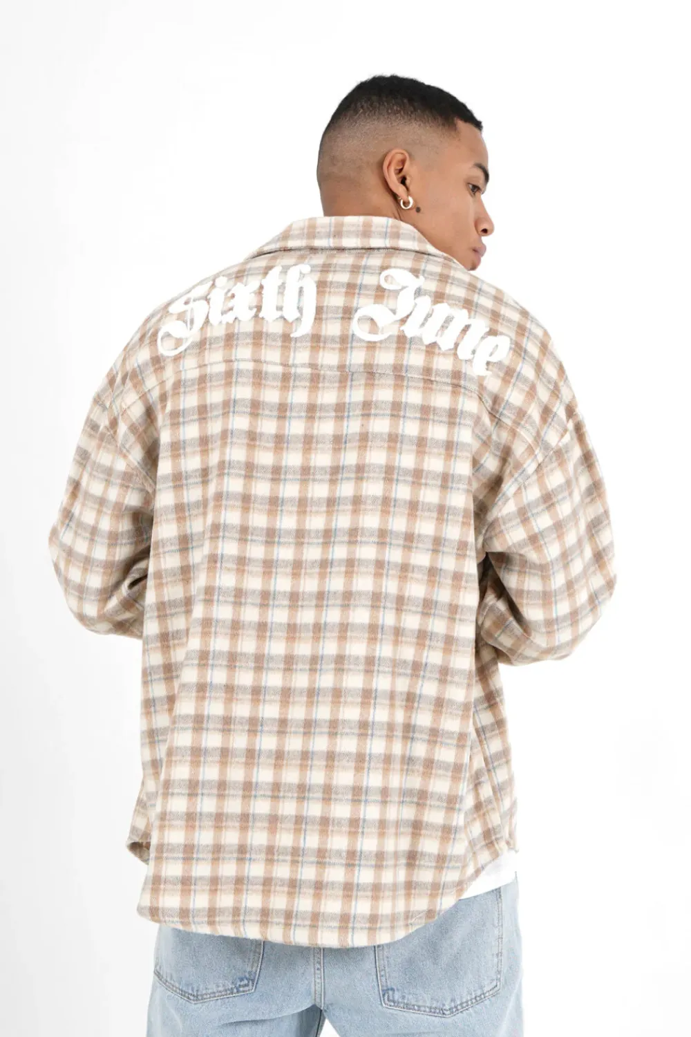 Homme Sixth June Hauts | Chemise Tartan Patch Bouclette Beige