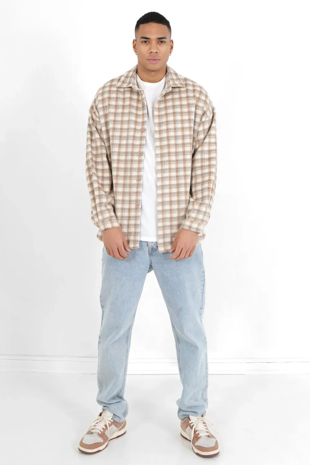 Homme Sixth June Hauts | Chemise Tartan Patch Bouclette Beige