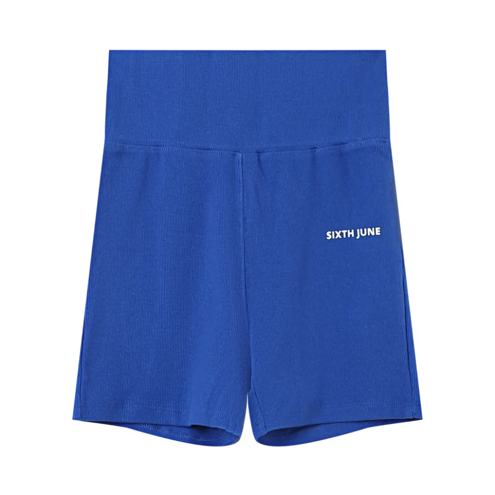 cycliste_court_cotele_logo_bleu_fonce_5.webp Femme Sixth June Shorts | Cycliste Court Cotele Logo Bleu Fonce