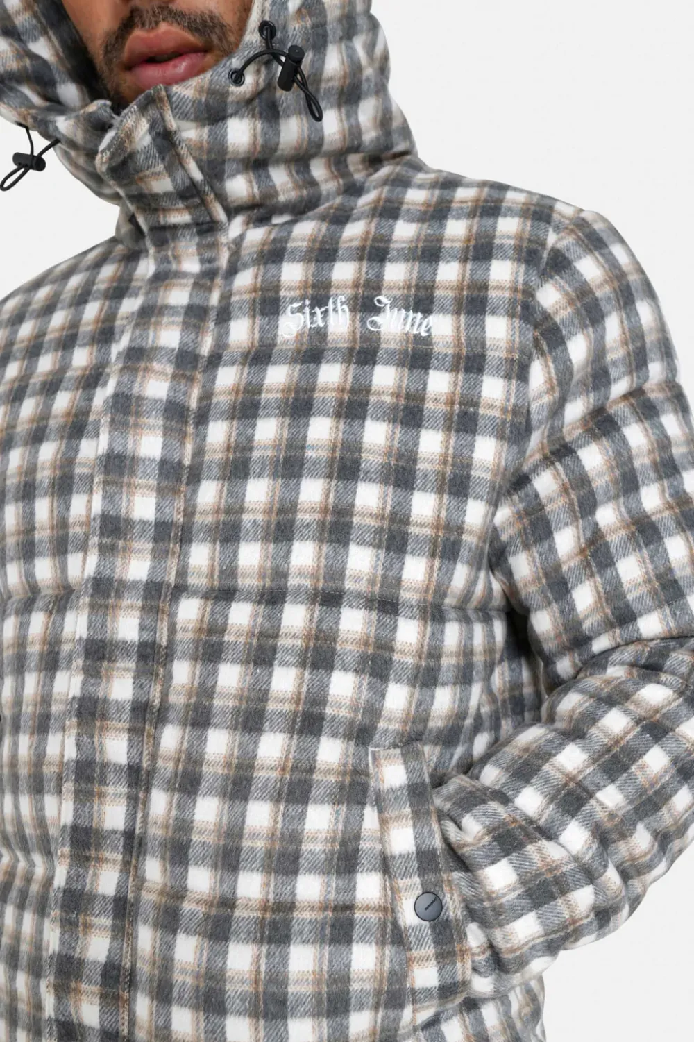 doudoune_carreaux_effet_laine_gris_3.webp Homme Sixth June Manteaux | Doudoune Carreaux Effet Laine Gris