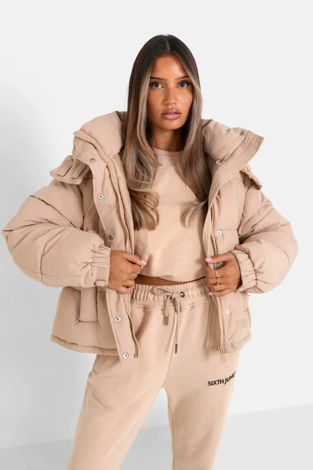 Femme Sixth June Manteaux | Doudoune Courte Oversize Beige