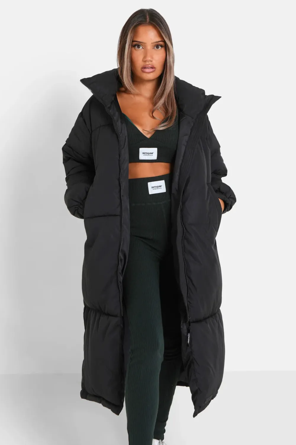 Femme Sixth June Manteaux | Doudoune Longue Matelassee Noir