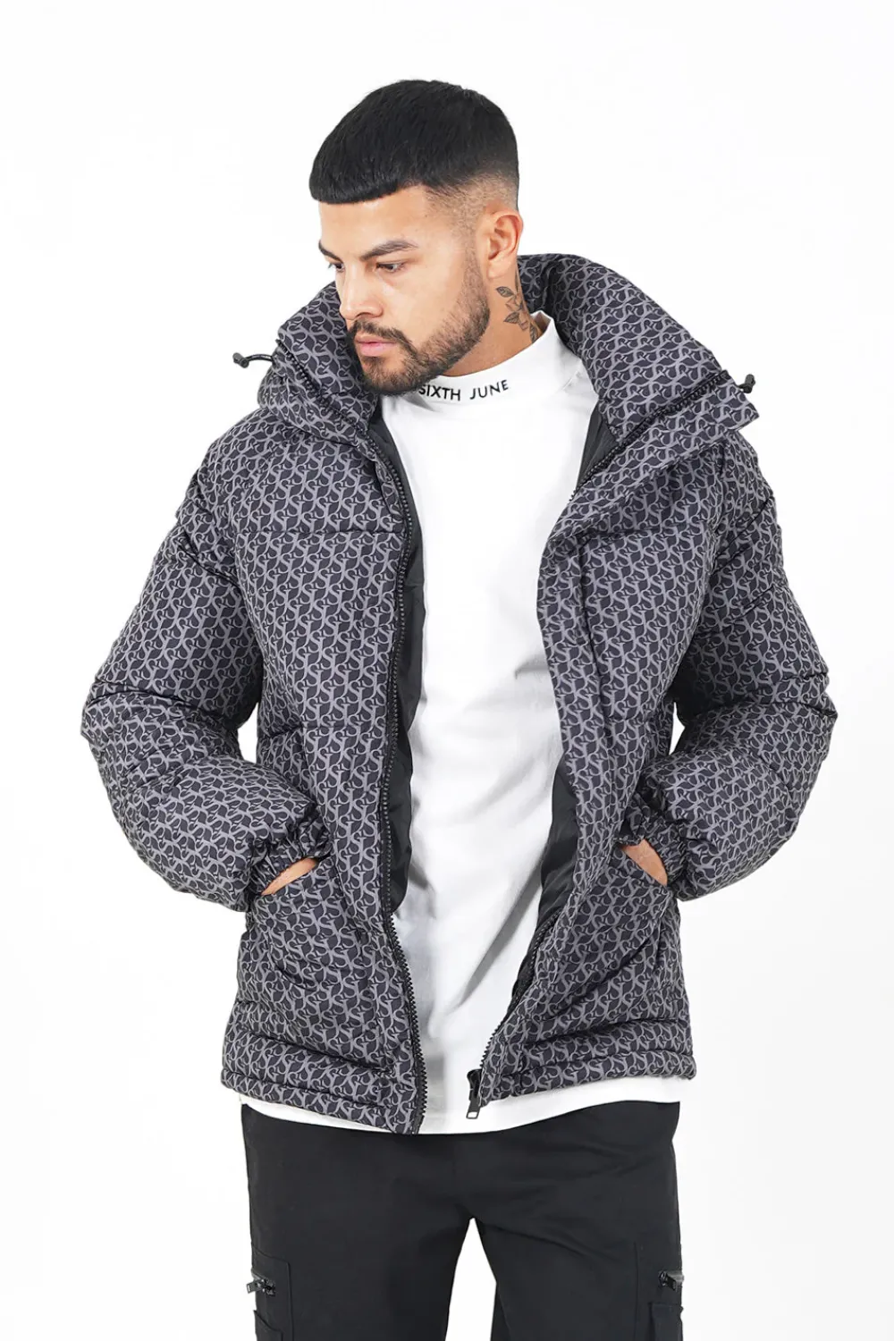 Homme Sixth June Manteaux | Doudoune Monogramme Matelassee Gris Fonce
