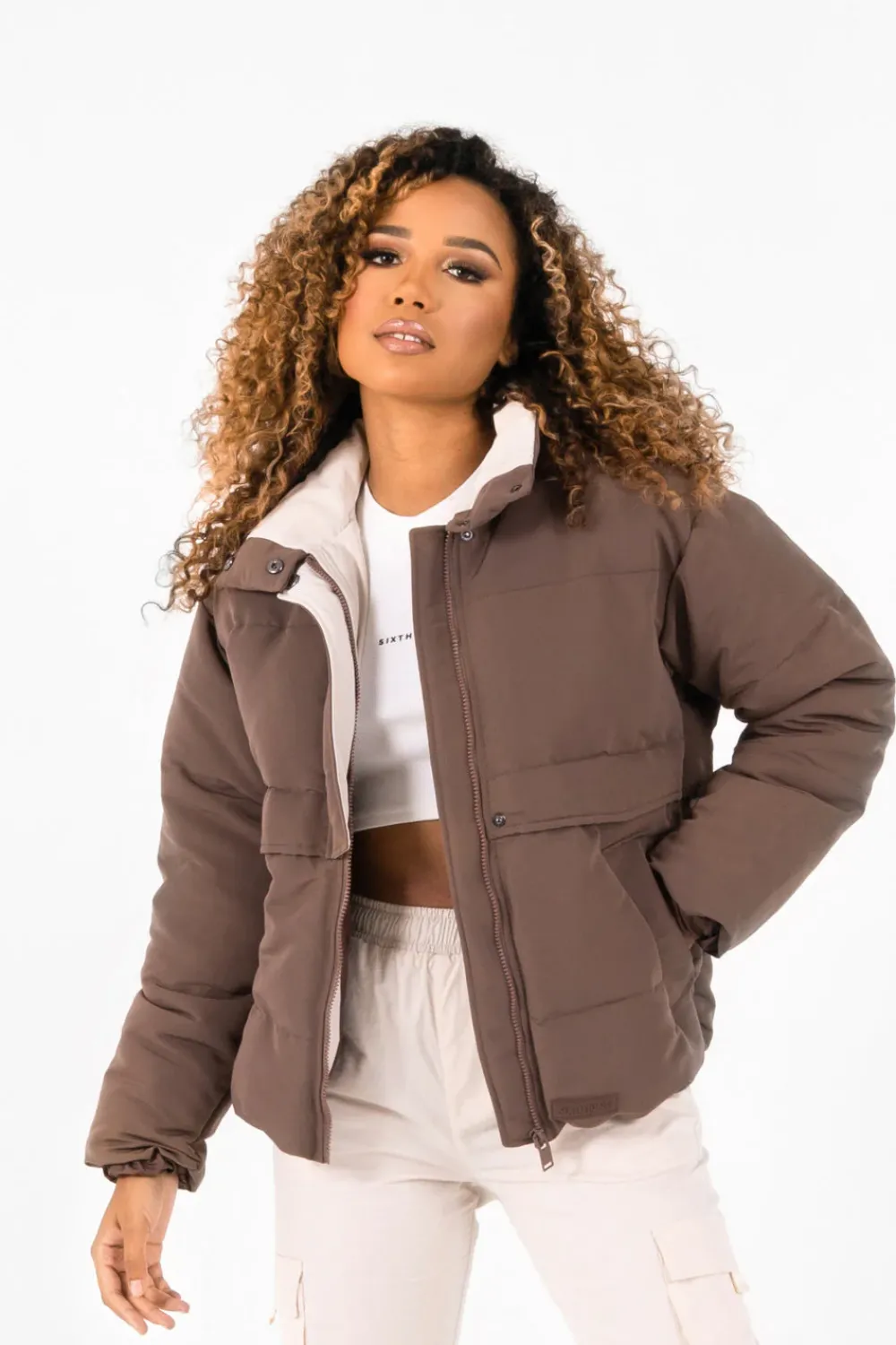 Femme Sixth June Manteaux | Doudoune Oversize Matelassee Marron