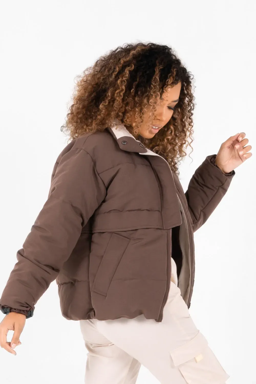 doudoune_oversize_matelassee_marron_3.webp Femme Sixth June Manteaux | Doudoune Oversize Matelassee Marron