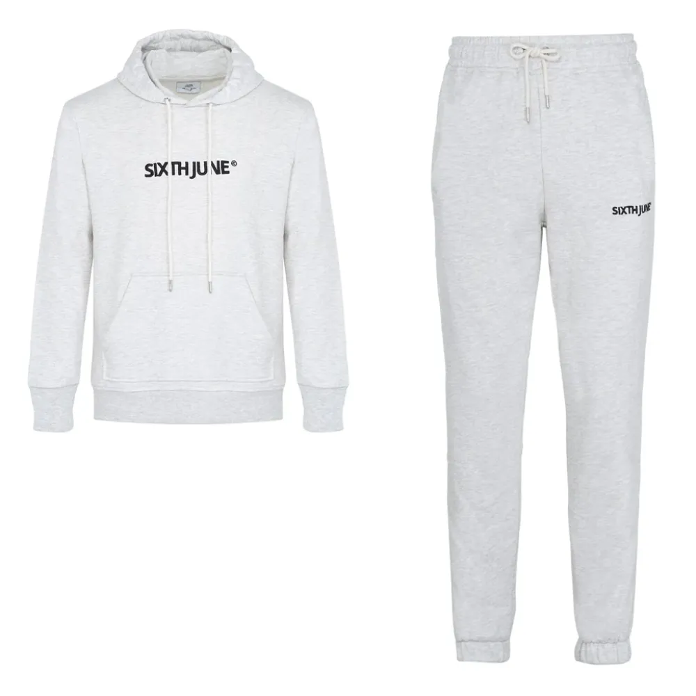 Homme Sixth June Ensembles | Jogging + Sweat Capuche Logo Brode Gris Clair