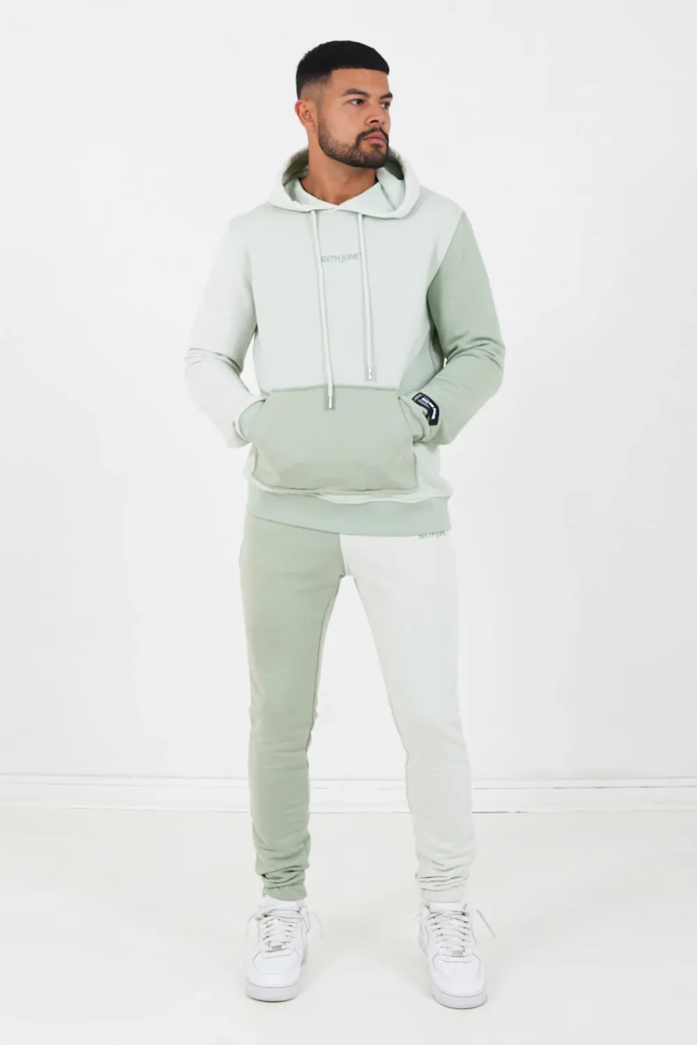 Homme Sixth June Pantalons | Jogging Bicolore Logo Vert Clair