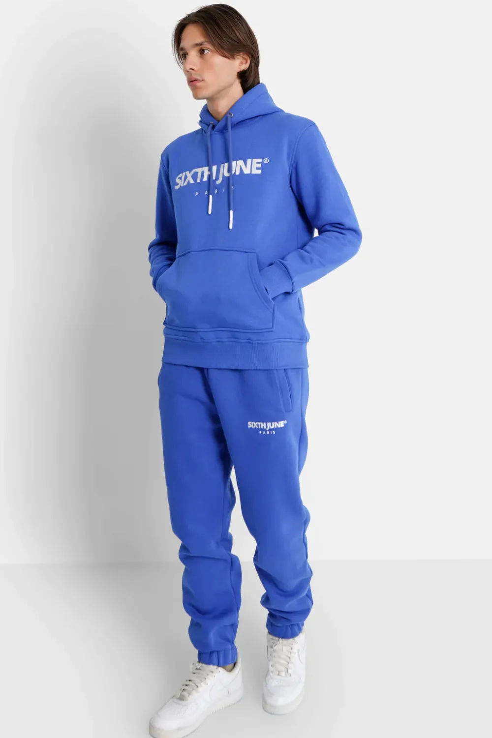 Homme Sixth June Pantalons | Jogging Molletonne Logo Brode Bleu Fonce