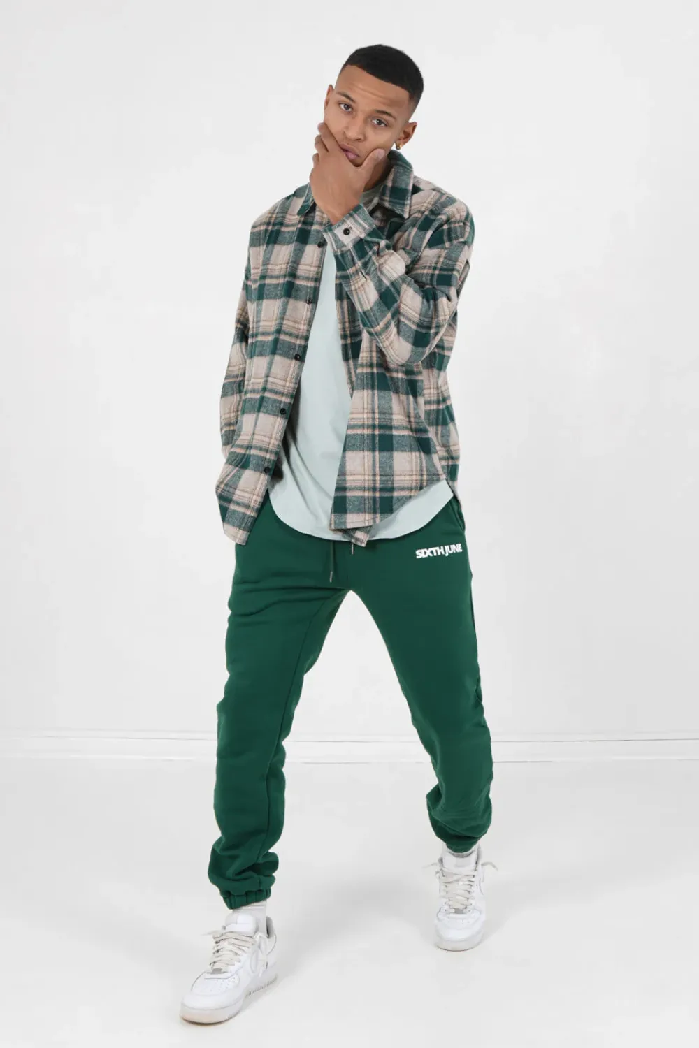 Homme Sixth June Pantalons | Jogging Molletonne Logo Vert Fonce