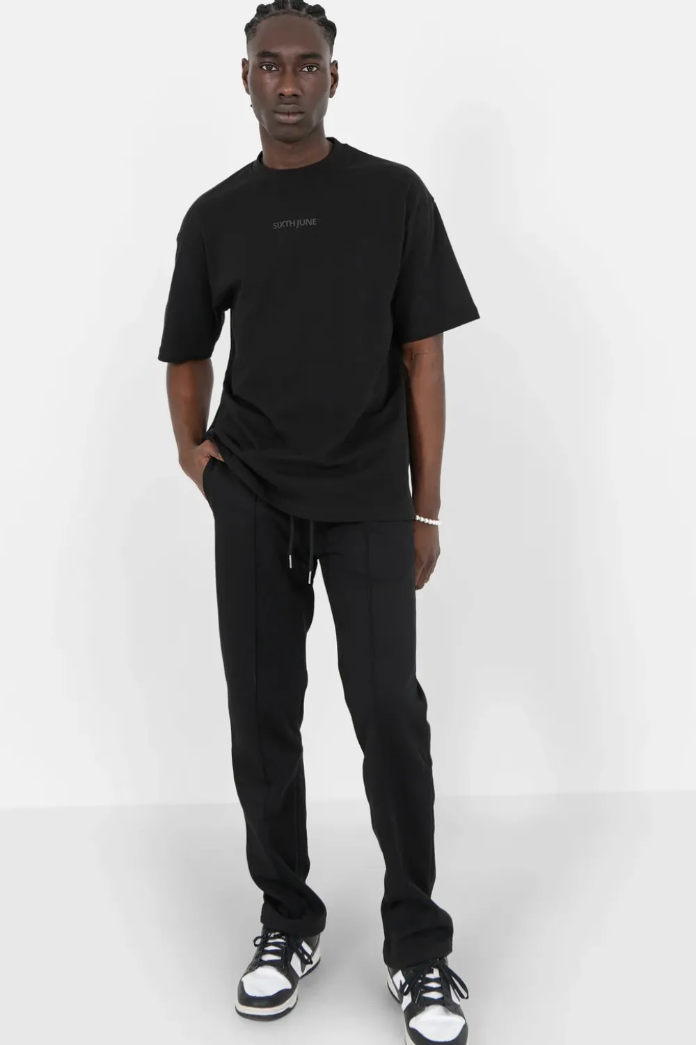 Homme Sixth June Pantalons | Jogging Molletonne Surpiqures Noir