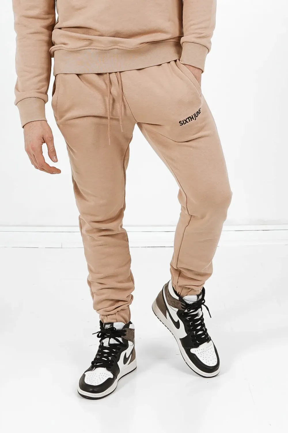 Homme Sixth June Pantalons | Jogging Soft Logo Brode Beige