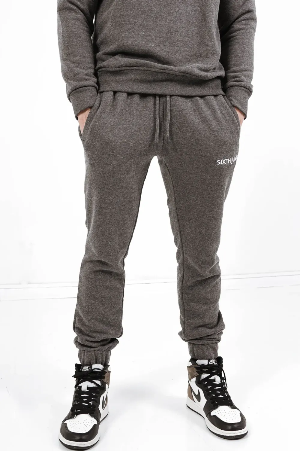 Homme Sixth June Pantalons | Jogging Soft Logo Brode Gris Fonce