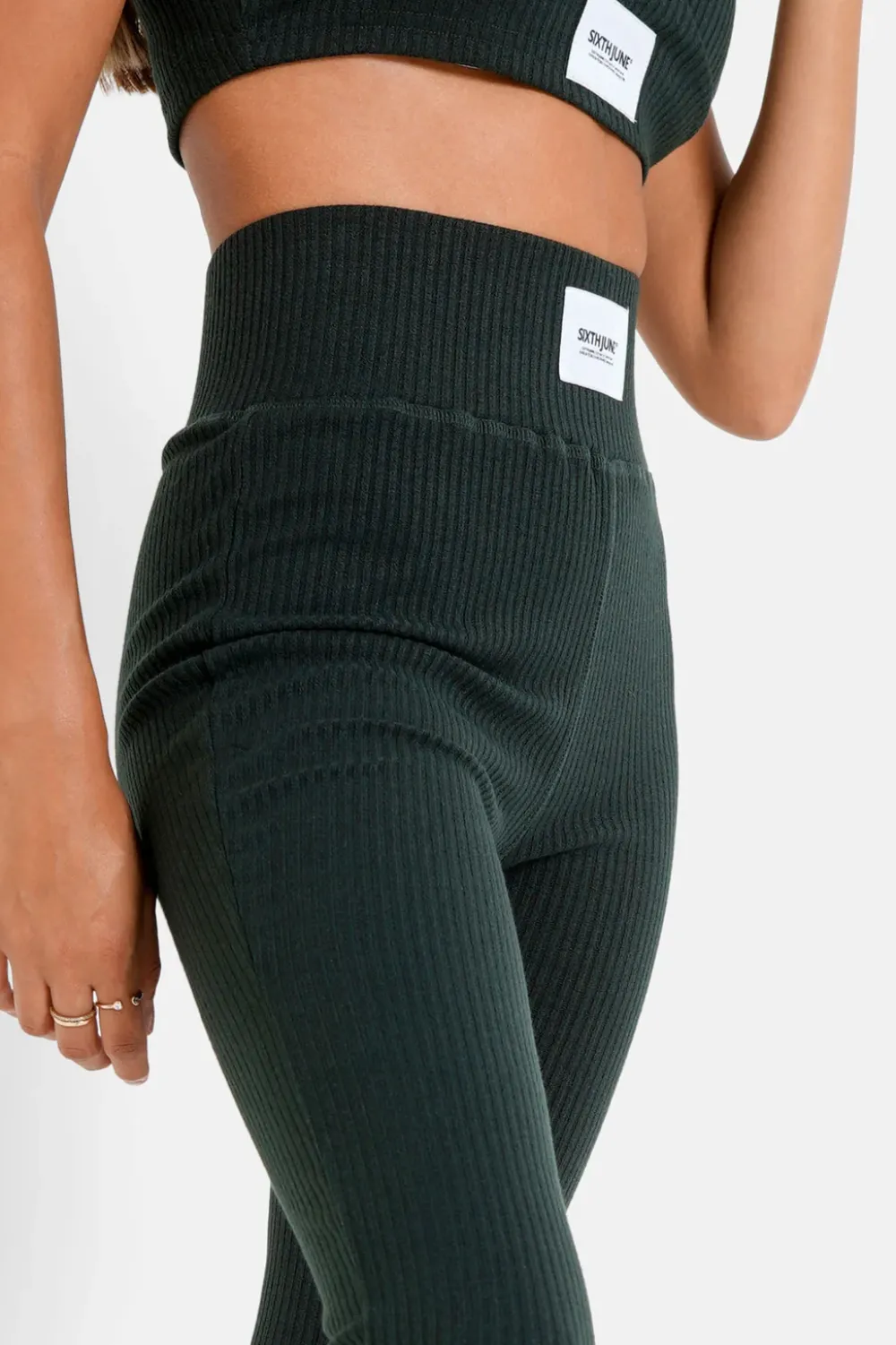 legging_cotele_satine_vert_fonce_2.webp Femme Sixth June Pantalons | Legging Cotele Satine Vert Fonce