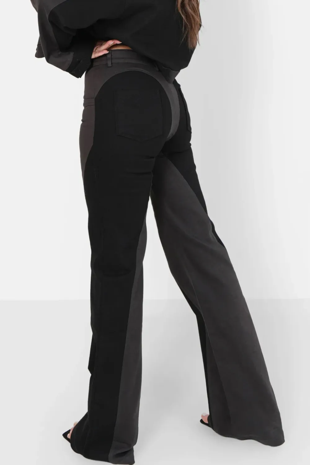 pantalon_bicolore_sexy_flare_noir_3.webp Femme Sixth June Pantalons | Pantalon Bicolore Sexy Flare Noir