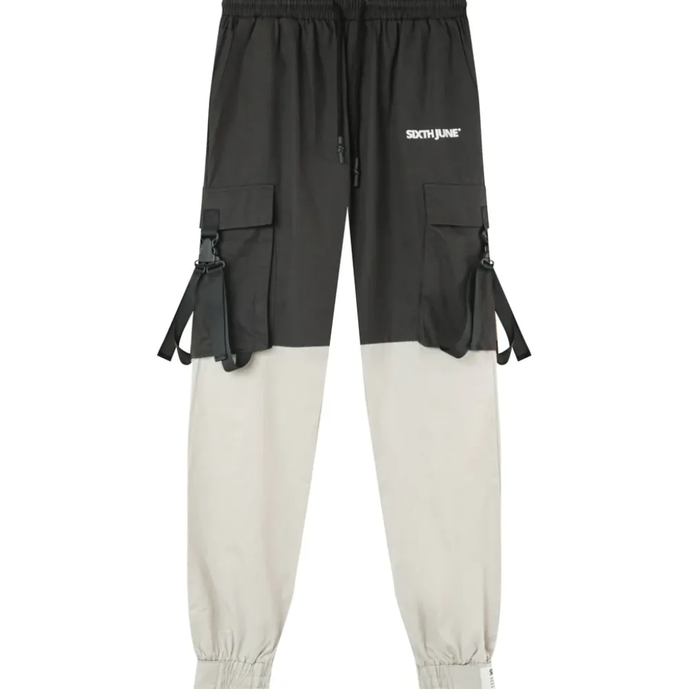 Homme Sixth June Pantalons | Pantalon Cargo Bicolore Sangles Noir