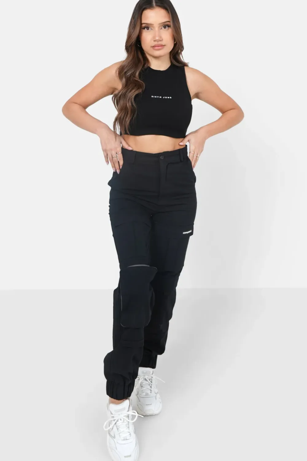 Femme Sixth June Pantalons | Pantalon Cargo Chevilles Elastique Noir