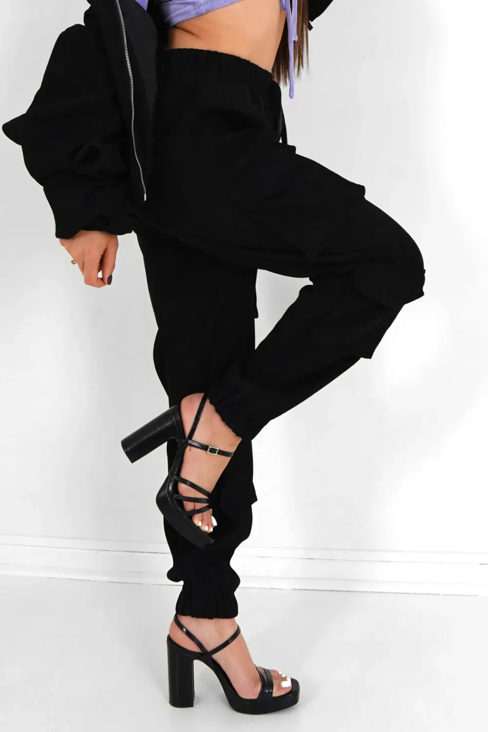 pantalon_cargo_cotele_noir_3.webp Femme Sixth June Pantalons | Pantalon Cargo Cotele Noir