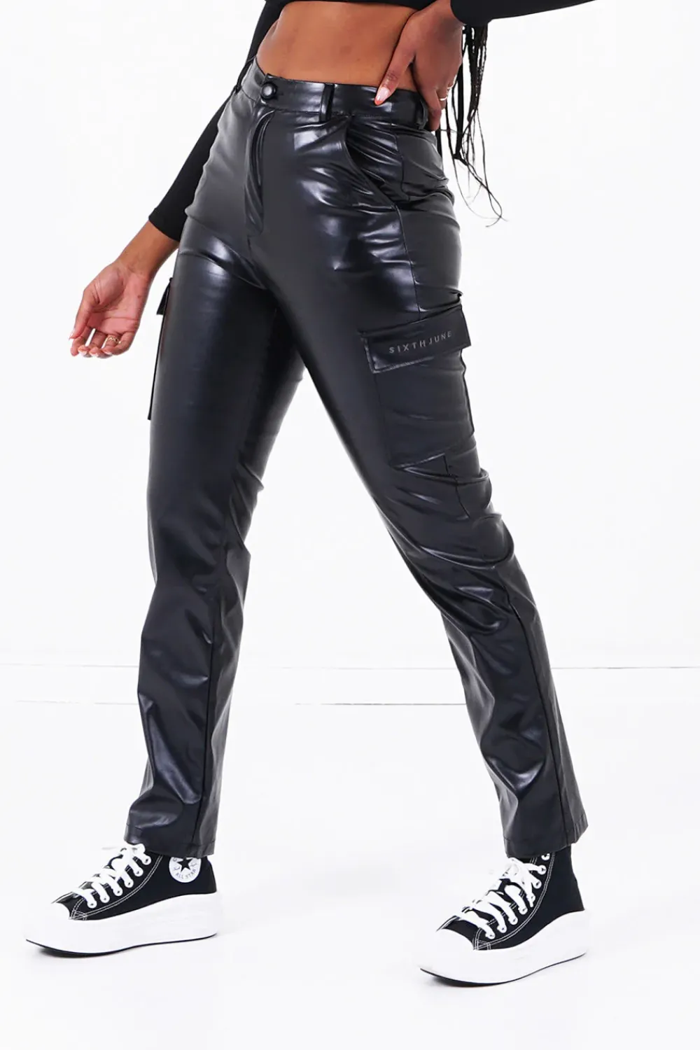 pantalon_cargo_droit_simili_cuir_3.webp Femme Sixth June Pantalons | Pantalon Cargo Droit Simili Cuir