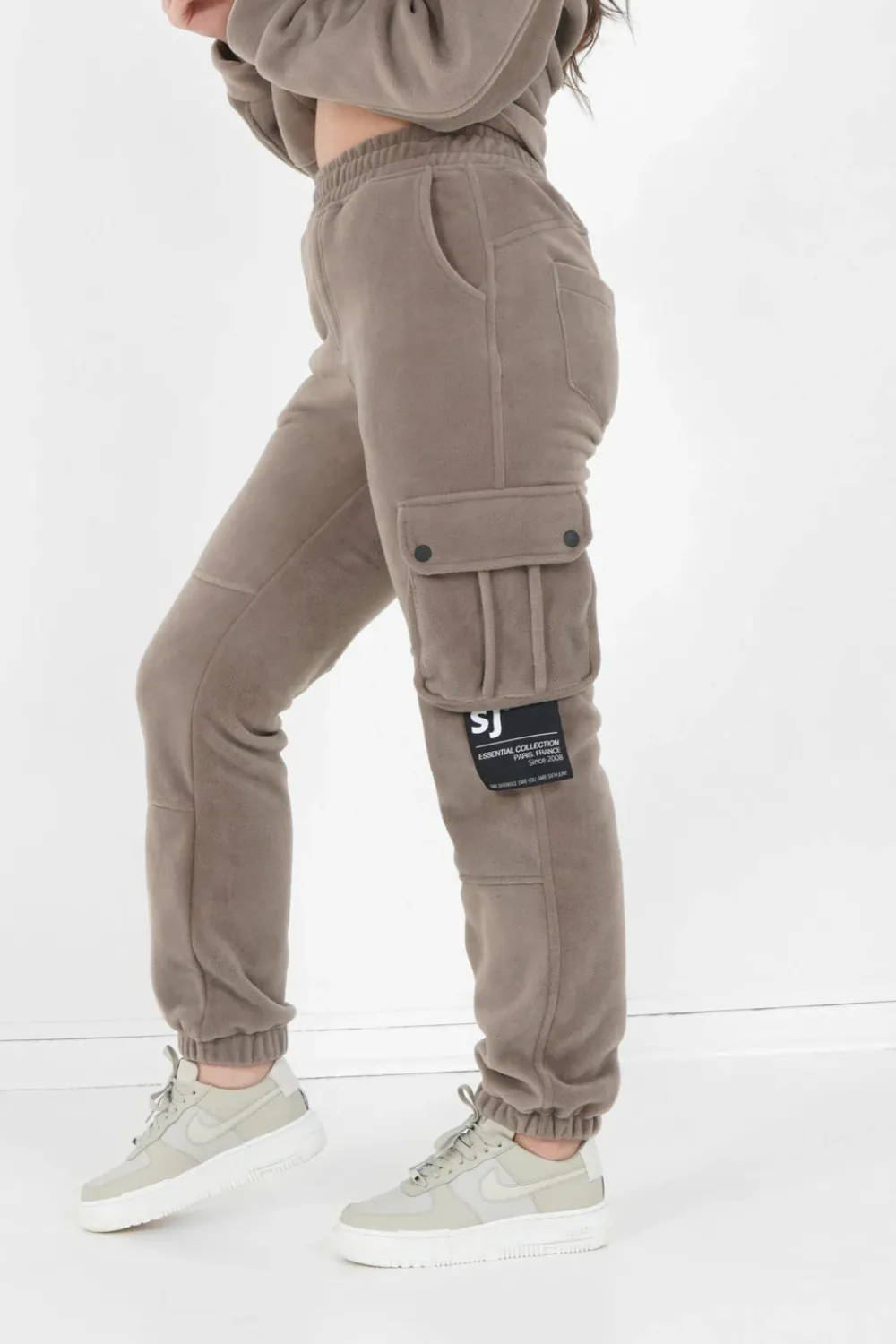 pantalon_cargo_polaire_beige_fonce_3.webp Femme Sixth June Pantalons | Pantalon Cargo Polaire Beige Fonce