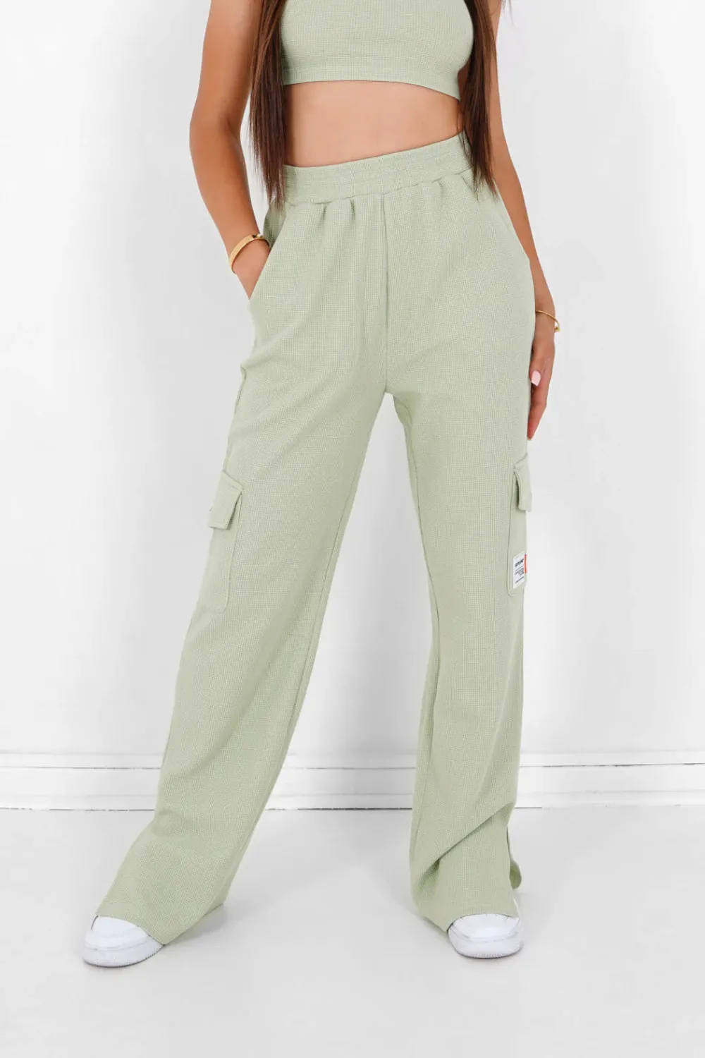 Femme Sixth June Pantalons | Pantalon Droit Gaufre Vert Clair