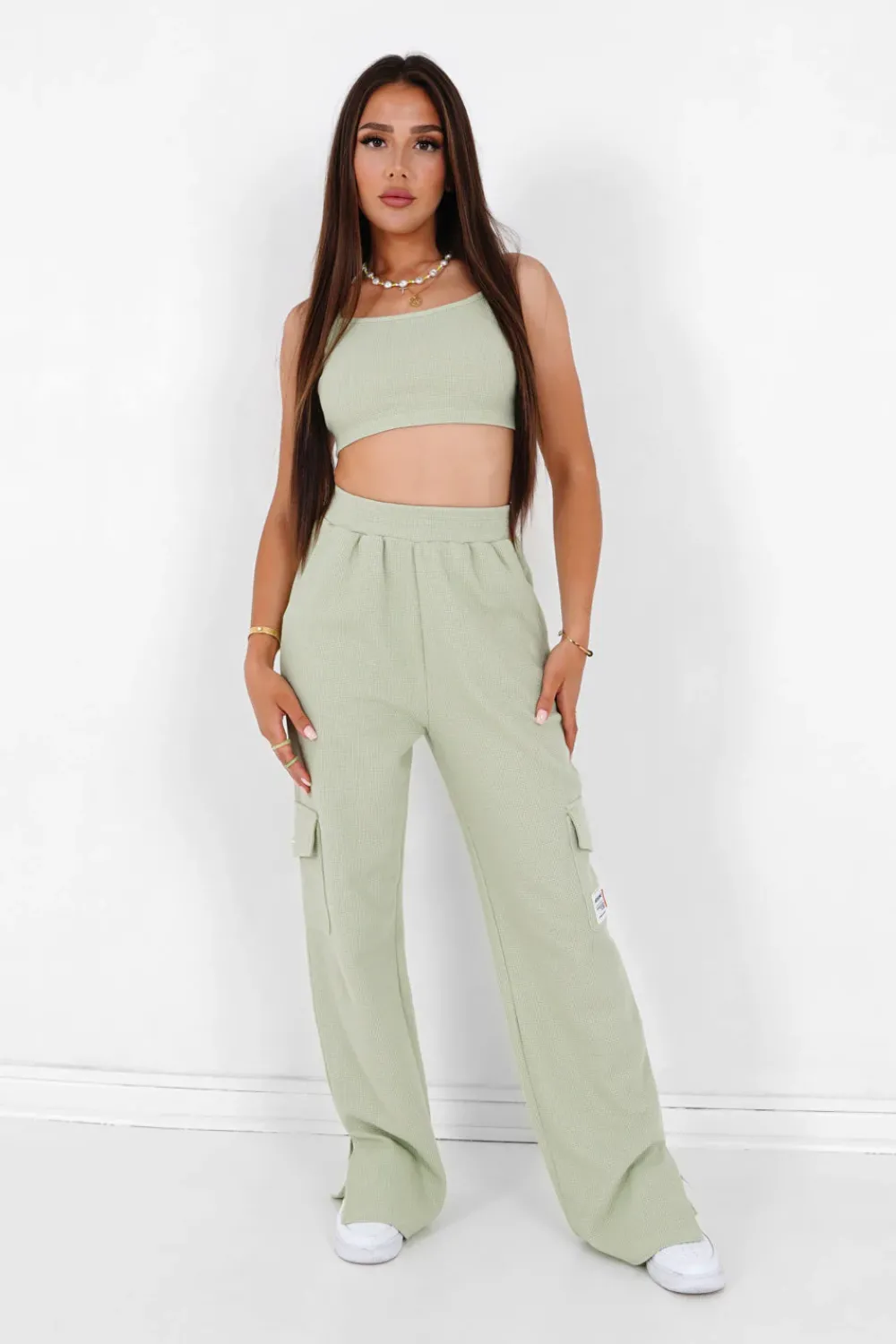 Femme Sixth June Pantalons | Pantalon Droit Gaufre Vert Clair