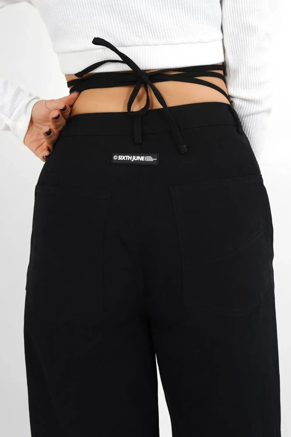 pantalon_droit_serge_cordons_noir_2.webp Femme Sixth June Pantalons | Pantalon Droit Serge Cordons Noir