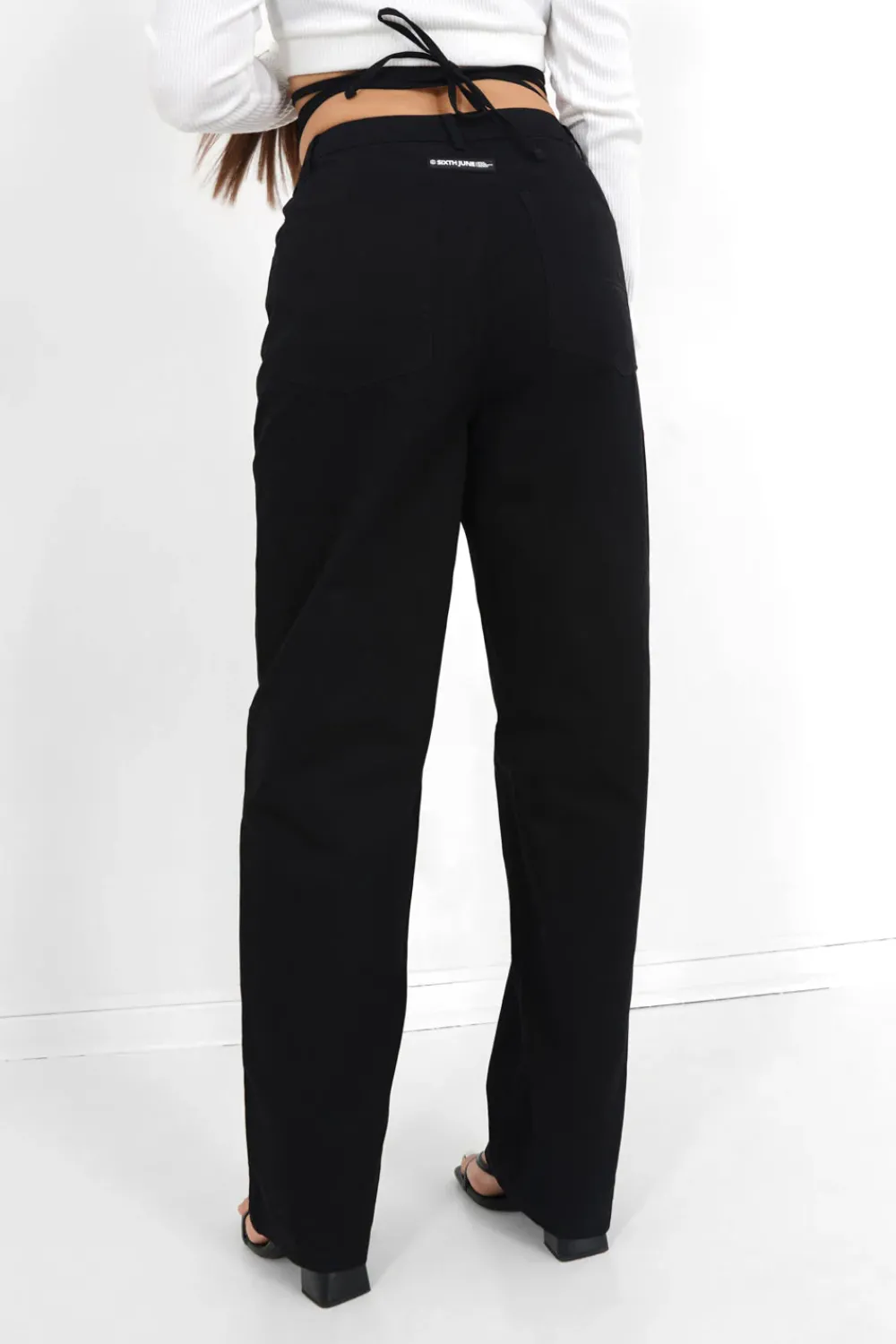 pantalon_droit_serge_cordons_noir_4.webp Femme Sixth June Pantalons | Pantalon Droit Serge Cordons Noir