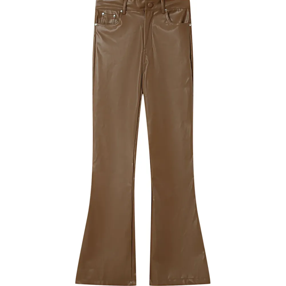 pantalon_flare_simili_cuir_marron_5.webp Femme Sixth June Pantalons | Pantalon Flare Simili Cuir Marron