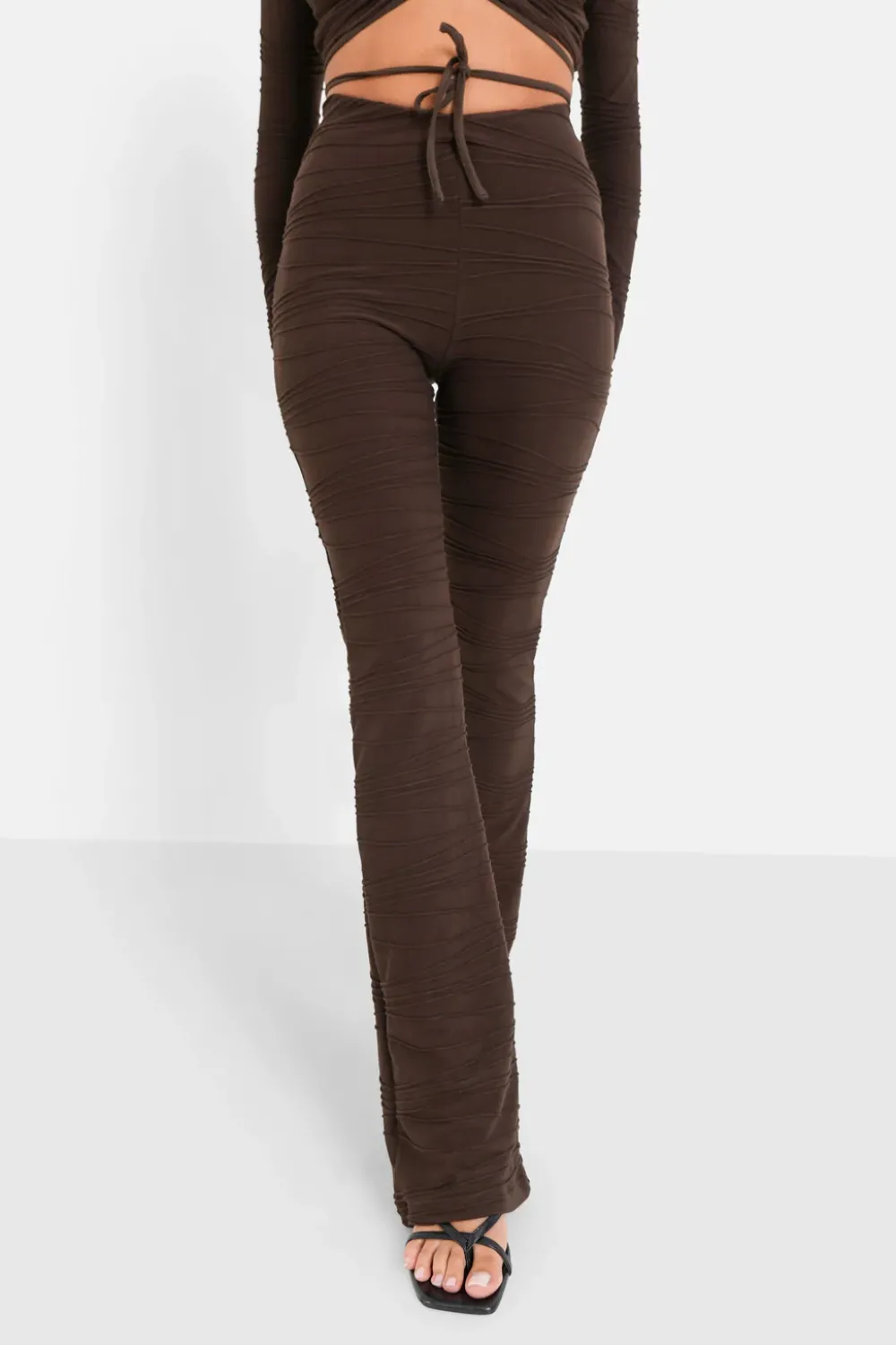 Femme Sixth June Pantalons | Pantalon Texture Evase Marron Fonce