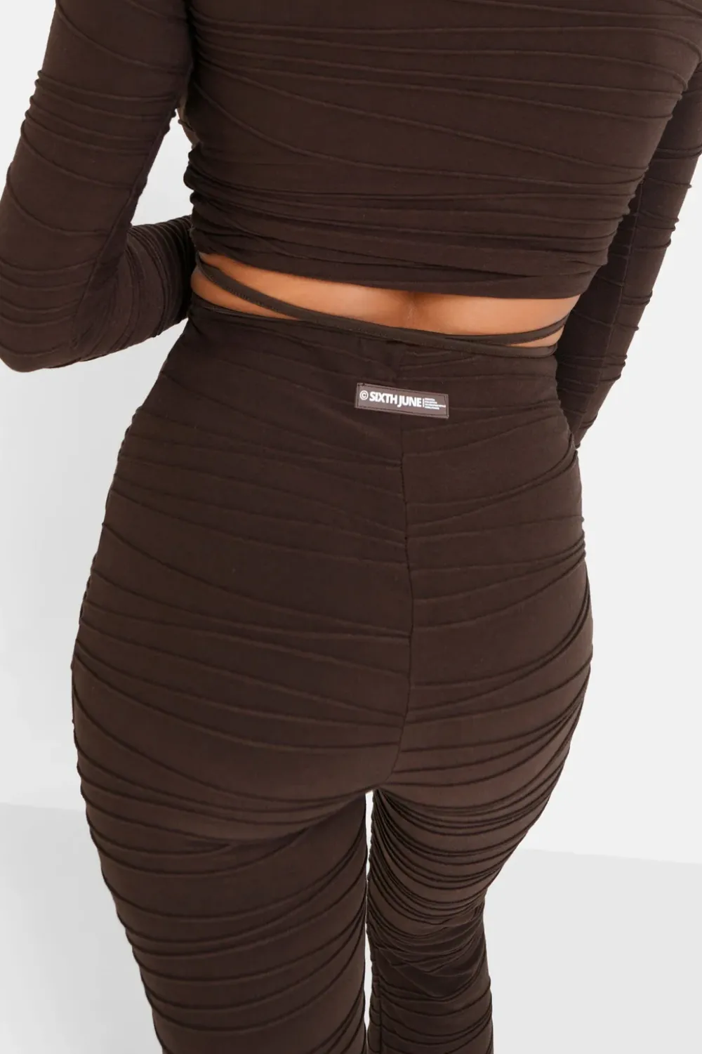 pantalon_texture_evase_marron_fonce_3.webp Femme Sixth June Pantalons | Pantalon Texture Evase Marron Fonce