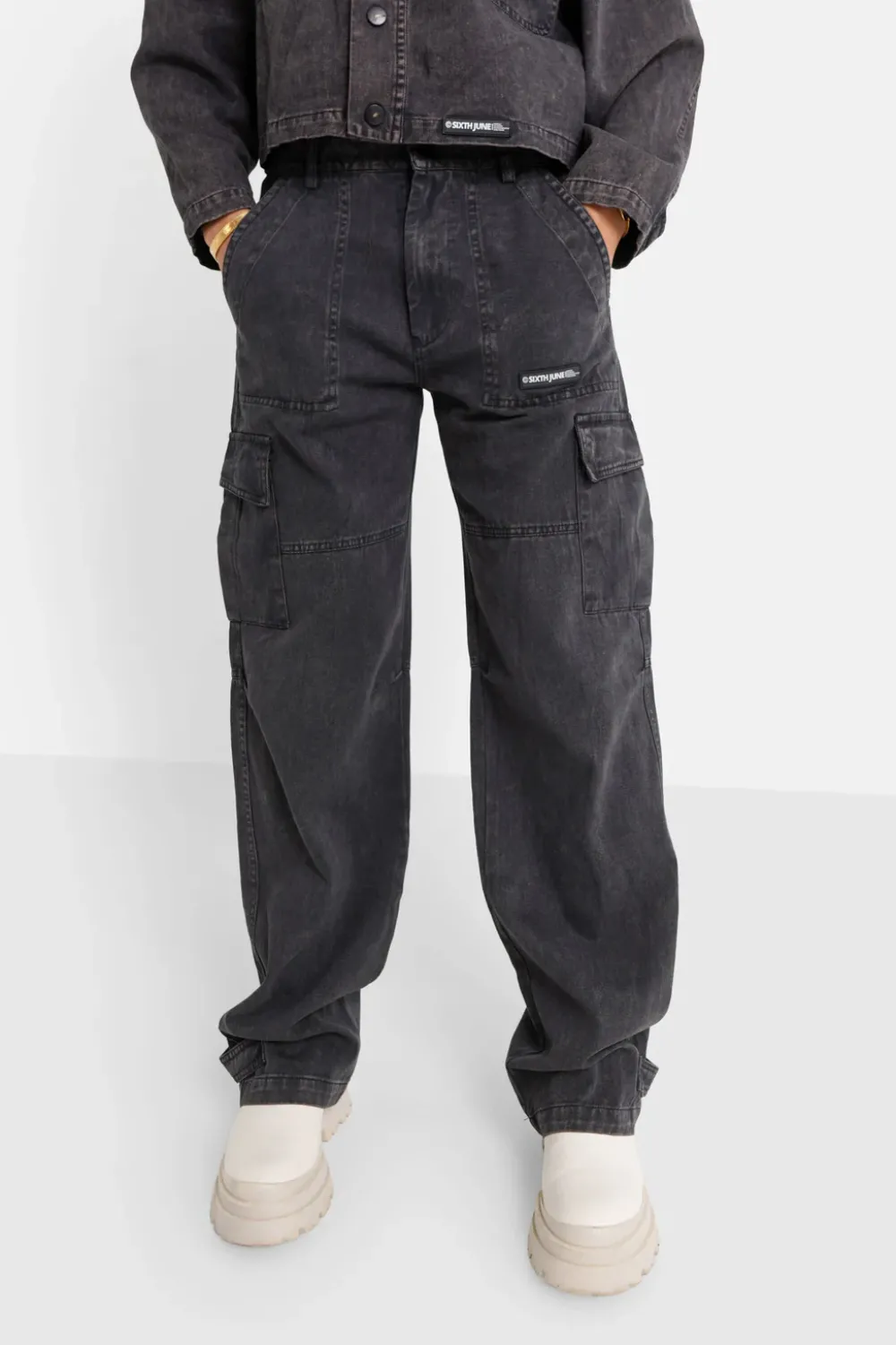 Femme Sixth June Pantalons | Pantalon Utilitaire Delave Noir