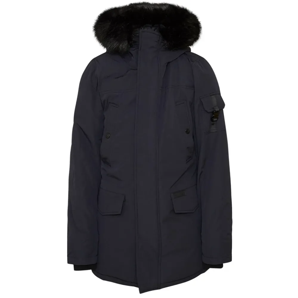 Homme Sixth June Manteaux | Parka Fourrure Deperlante Bleu Fonce