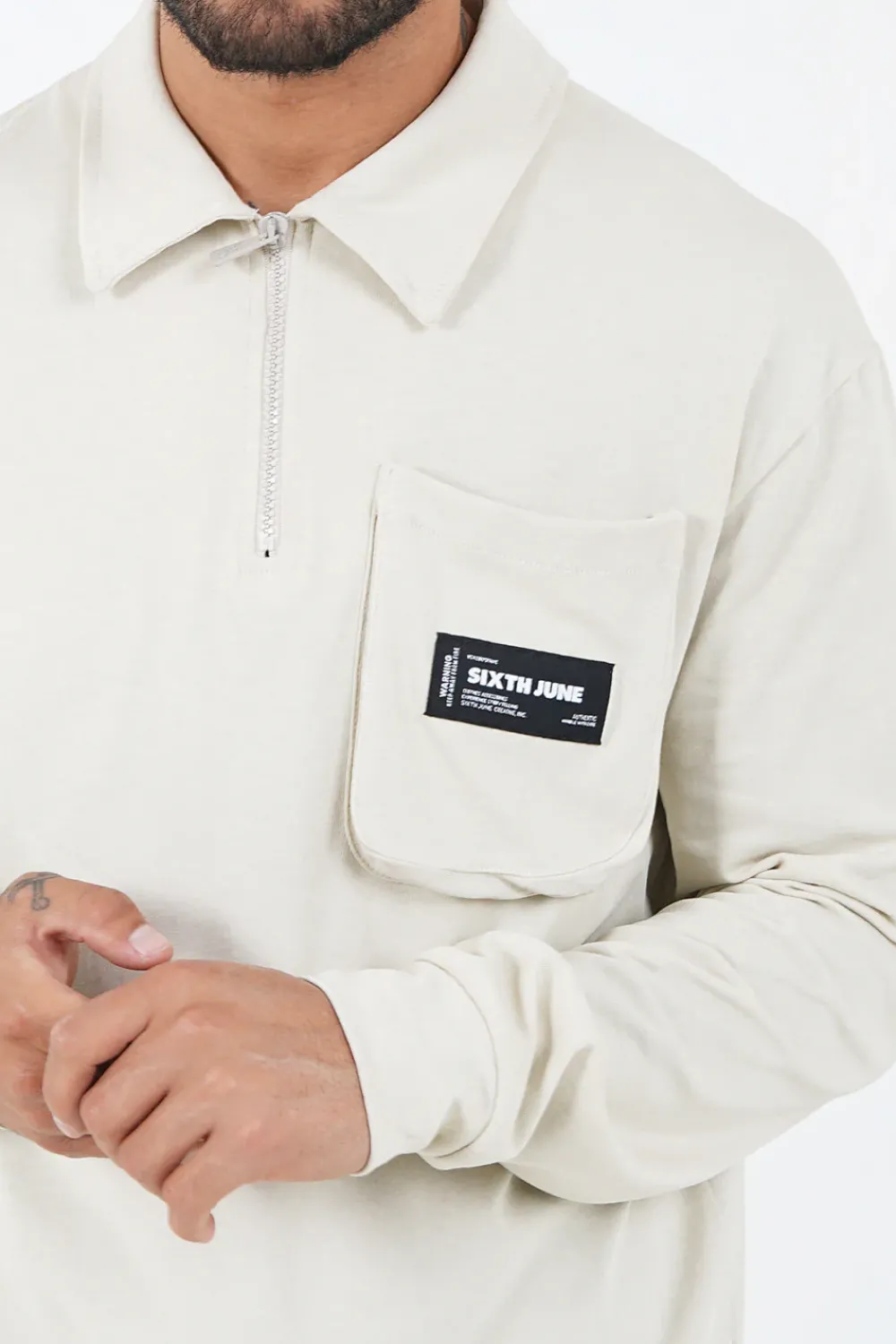 polo_poche_cargo_beige_clair_2.webp Homme Sixth June Sweats | Polo Poche Cargo Beige Clair