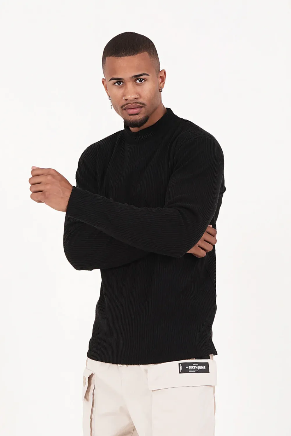 Homme Sixth June Sweats | Pull Maille Cotele Col Noir