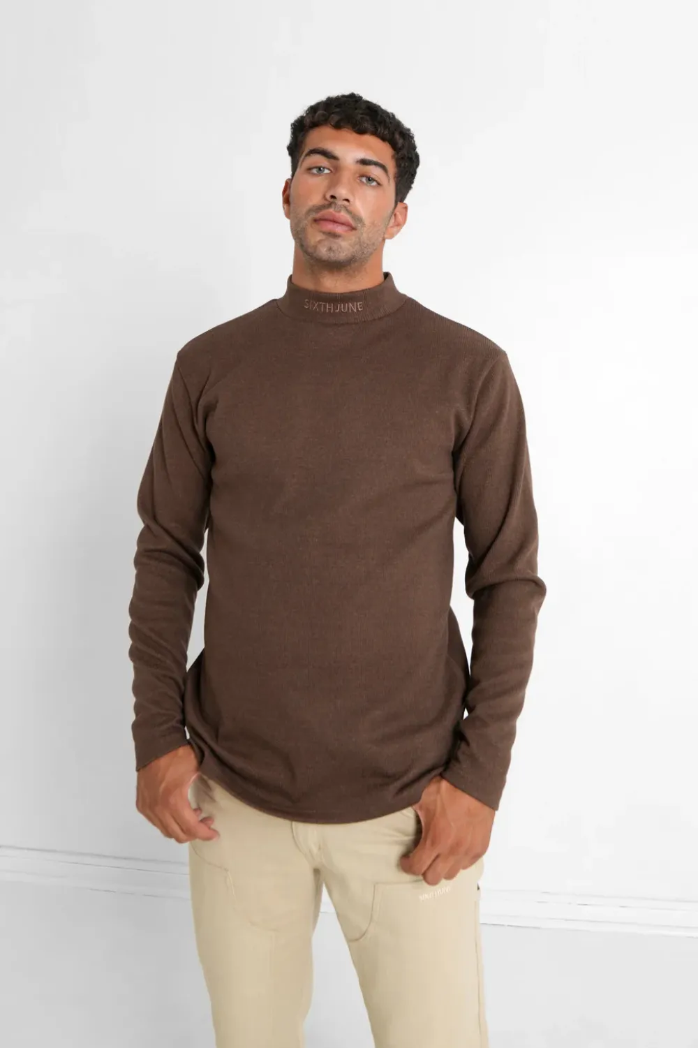 Homme Sixth June Sweats | Pull Maille Logo Brode Marron