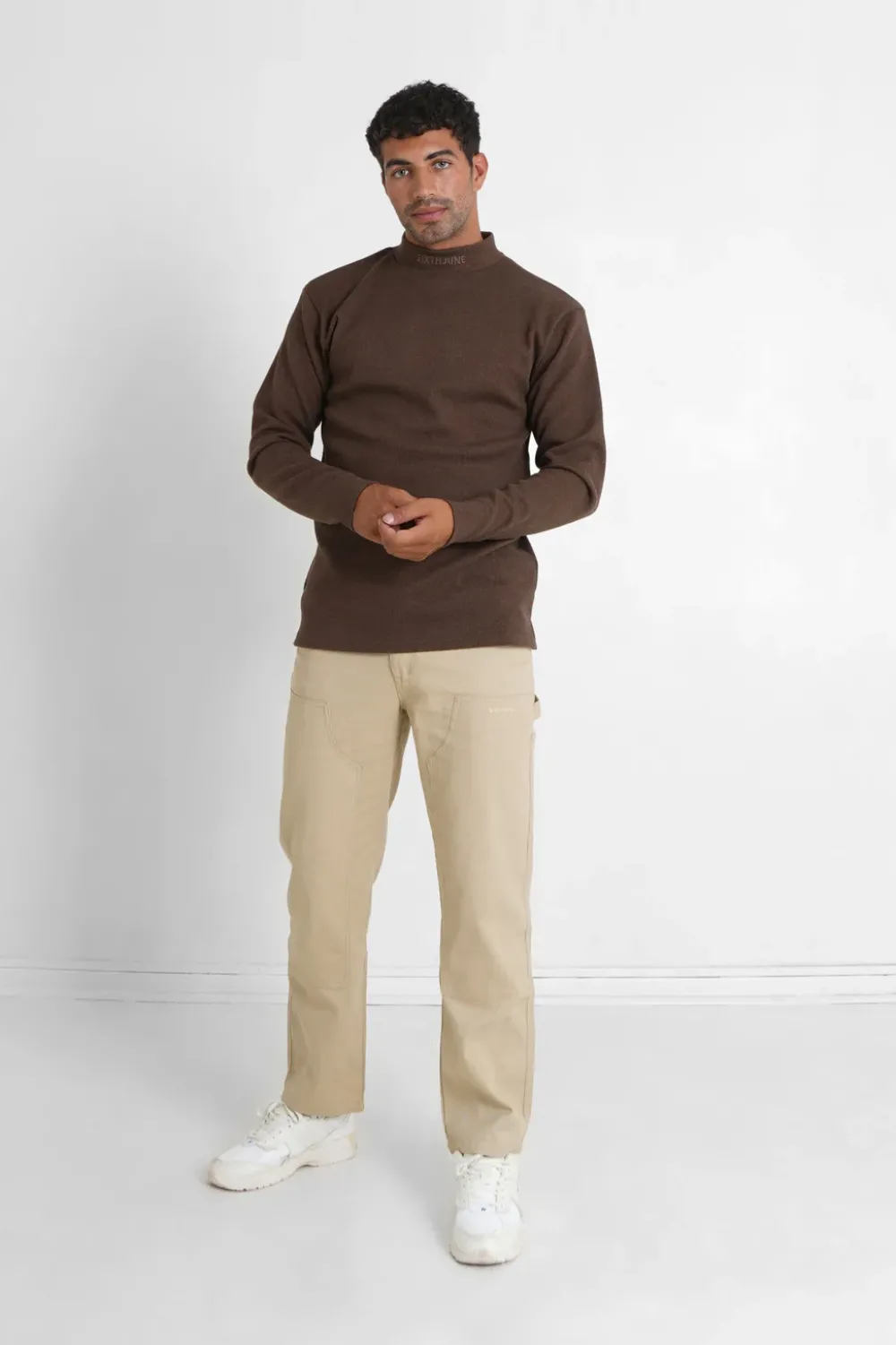 Homme Sixth June Sweats | Pull Maille Logo Brode Marron