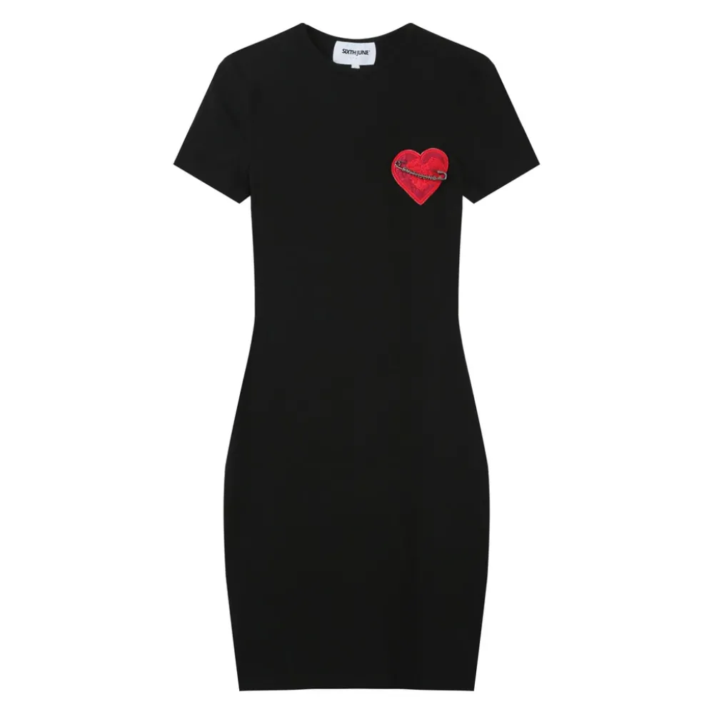 Femme Sixth June Robes | Robe Coeur Brode Noir