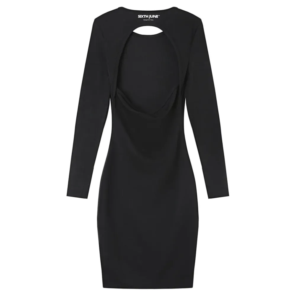 robe_moulante_ouverture_dos_noir_5.webp Femme Sixth June Robes | Robe Moulante Ouverture Dos Noir