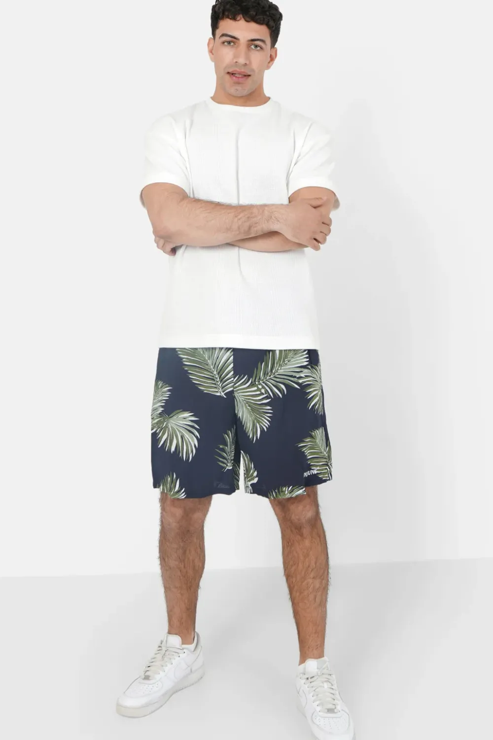 Homme Sixth June Shorts | Short Fluide Motif Tropical Bleu Fonce