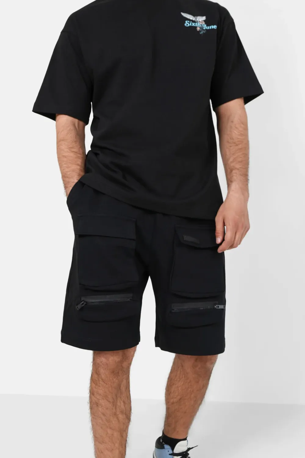 Homme Sixth June Shorts | Short Jersey Poches Cargo Noir